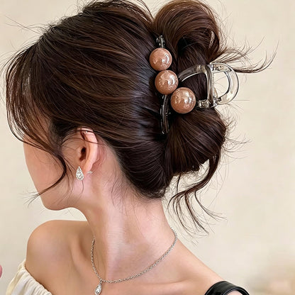 ヘアクリップ 大きめ バンスクリップ へあくりっぷ 大きめしっかり オフィス 髪留め クリップ シンプル ヘアアクセサリー かみどめ クリップ 大きめしっかり ワクロスビーズのヘアピン (茶色)