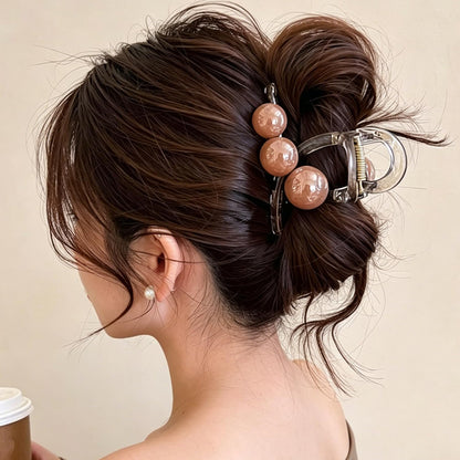 ヘアクリップ 大きめ バンスクリップ へあくりっぷ 大きめしっかり オフィス 髪留め クリップ シンプル ヘアアクセサリー かみどめ クリップ 大きめしっかり ワクロスビーズのヘアピン (茶色)