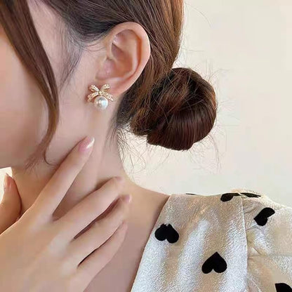 シンプル デザインキラキラ ファッションパールジルコニアちょう結びピアス レディース 人気 金属アレルギー対応 リング ピアス 18金