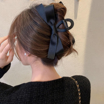 バンスクリップ リボン 蝶結び 大きめ 毛量多い 黑 2個セット ヘアクリップ 大人 レディース ヘアクロー フランスクリップ しっかり 髪留め シンプル オフィス 強力 大 ヘア クリップ 髪飾り