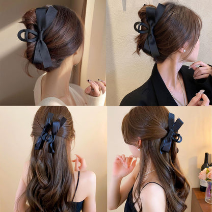 バンスクリップ リボン 蝶結び 大きめ 毛量多い 黑 2個セット ヘアクリップ 大人 レディース ヘアクロー フランスクリップ しっかり 髪留め シンプル オフィス 強力 大 ヘア クリップ 髪飾り